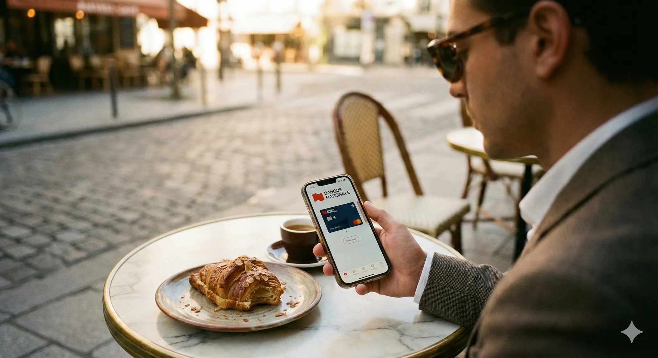 Person using a French banking app in Paris