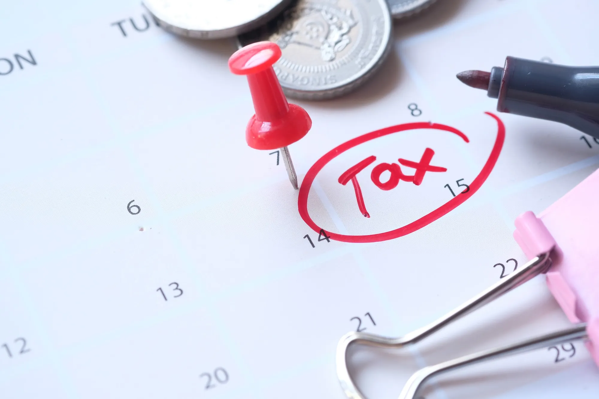 The USA tax due date marked on a calendar